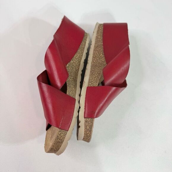 Yokono Shoes Womens 8 Red Sandal Mora Wedge Slip On Cork Platform Slide - Picture 8 of 9